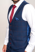 EDINSON - Navy Wine Check Single Breasted Waistcoat