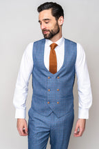 Man wearing George light blue three piece suit - Marc Darcy