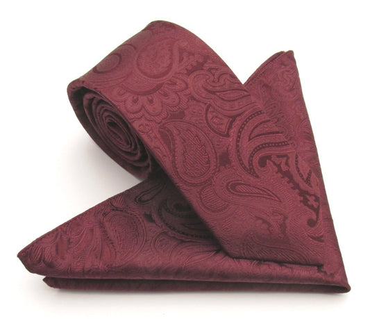 Paisley Wine Silk Tie & Pocket Square Set by Van Buck