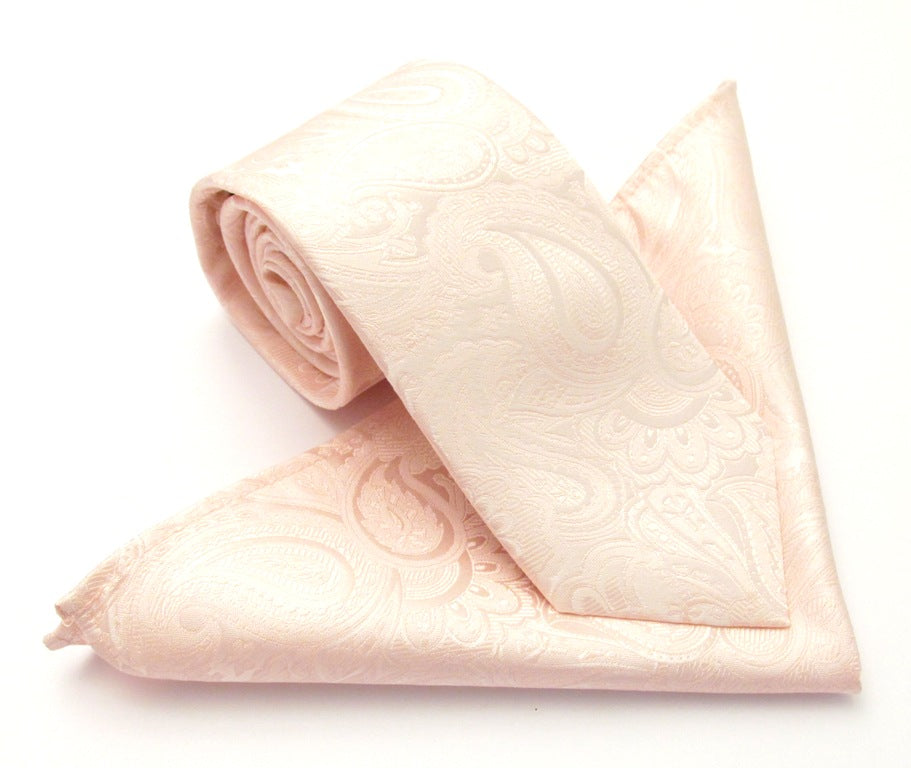 Blush Pink Paisley Silk Tie & Pocket Square Set by Van Buck