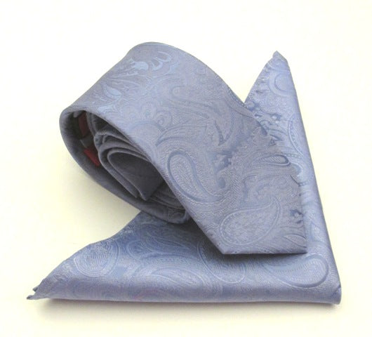 Paisley Sky Blue Silk Tie & Pocket Square Set by Van Buck