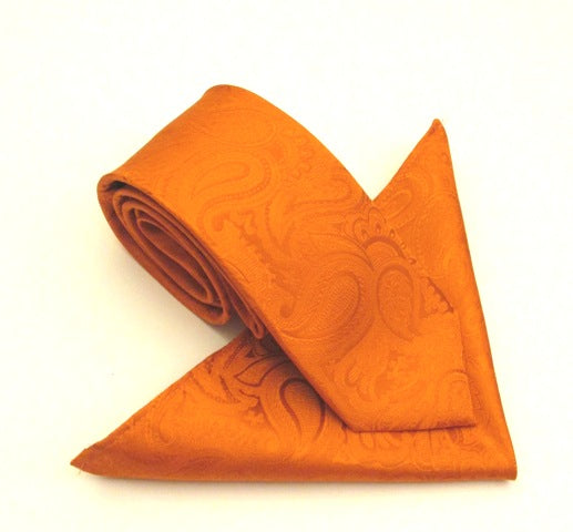 Paisley Orange Silk Tie & Pocket Square Set by Van Buck
