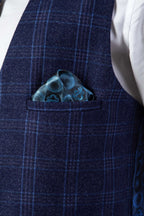 Man wearing men's CHIGWELL - Blue Tweed Check Waistcoat - Marc Darcy Menswear