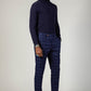 Man wearing men's CHIGWELL - Blue Tweed Check Trousers - Marc Darcy Menswear
