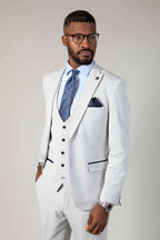 Man wearing men's BROMLEY - Stone Check Blazer - Marc Darcy Menswear