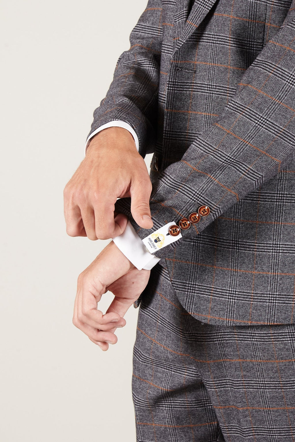 Man wearing men's JENSON - Grey Check Blazer - Marc Darcy Menswear