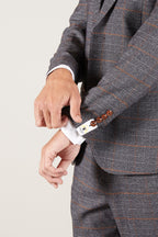 Man wearing men's JENSON - Grey Check Blazer - Marc Darcy Menswear