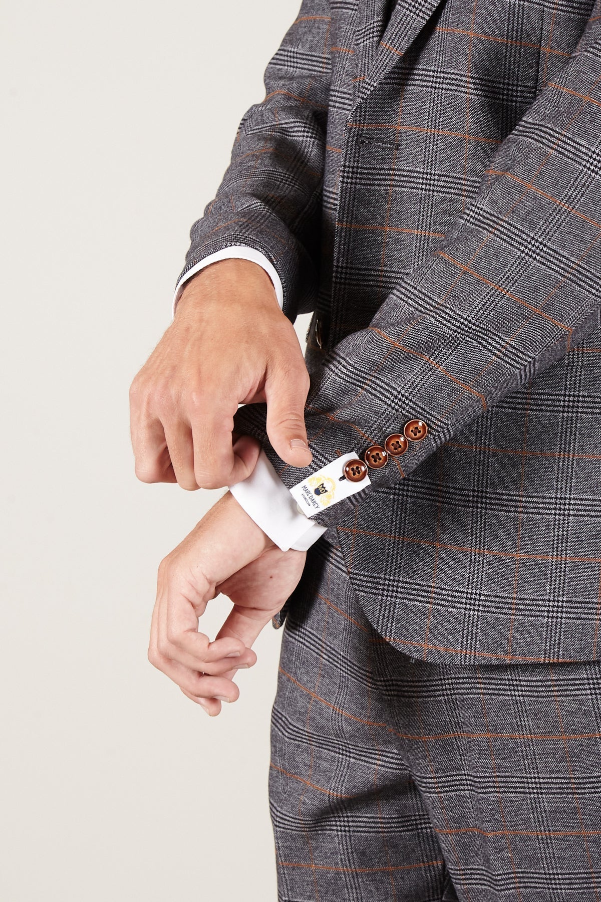 Man wearing men's JENSON - Grey Check Blazer - Marc Darcy Menswear