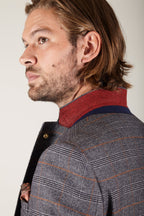 Man wearing men's JENSON - Grey Check Blazer - Marc Darcy Menswear