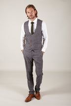 Man wearing men's JENSON - Grey Check Double Breasted Waistcoat - Marc Darcy Menswear