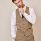Man wearing men's TED - Tan Tweed Check Waistcoat - Marc Darcy Menswear