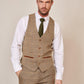 Man wearing men's TED - Tan Tweed Check Waistcoat - Marc Darcy Menswear