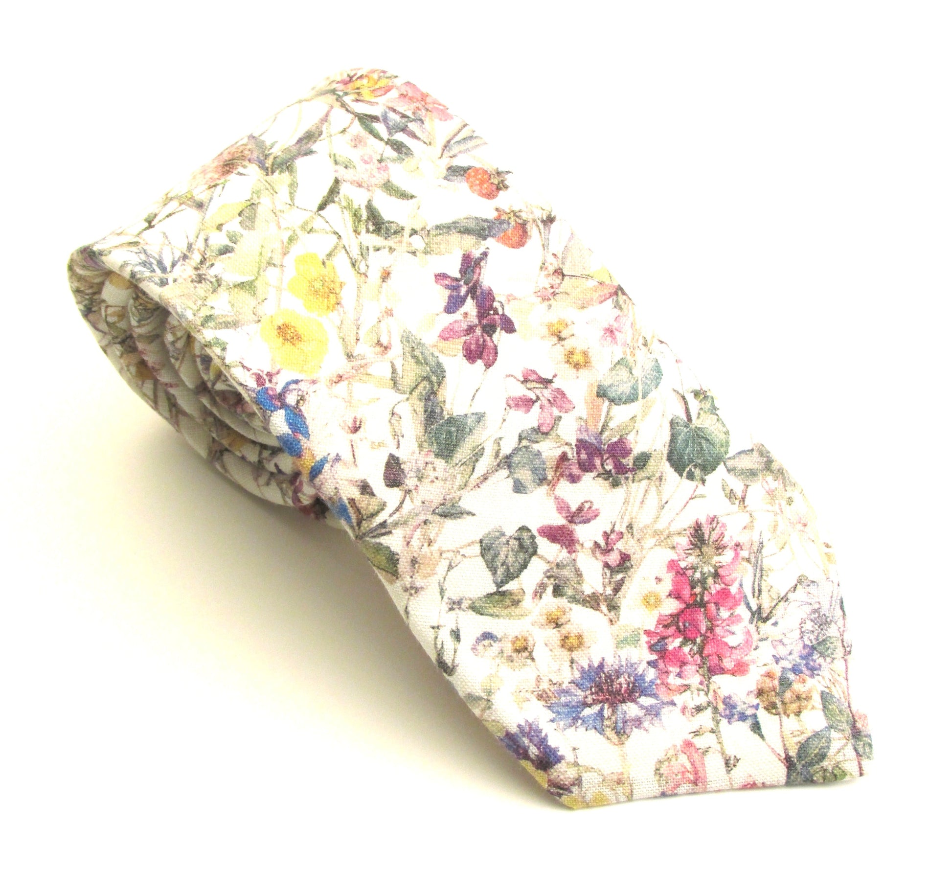 Wild Flowers Ivory Cotton Tie Made with Liberty Fabric