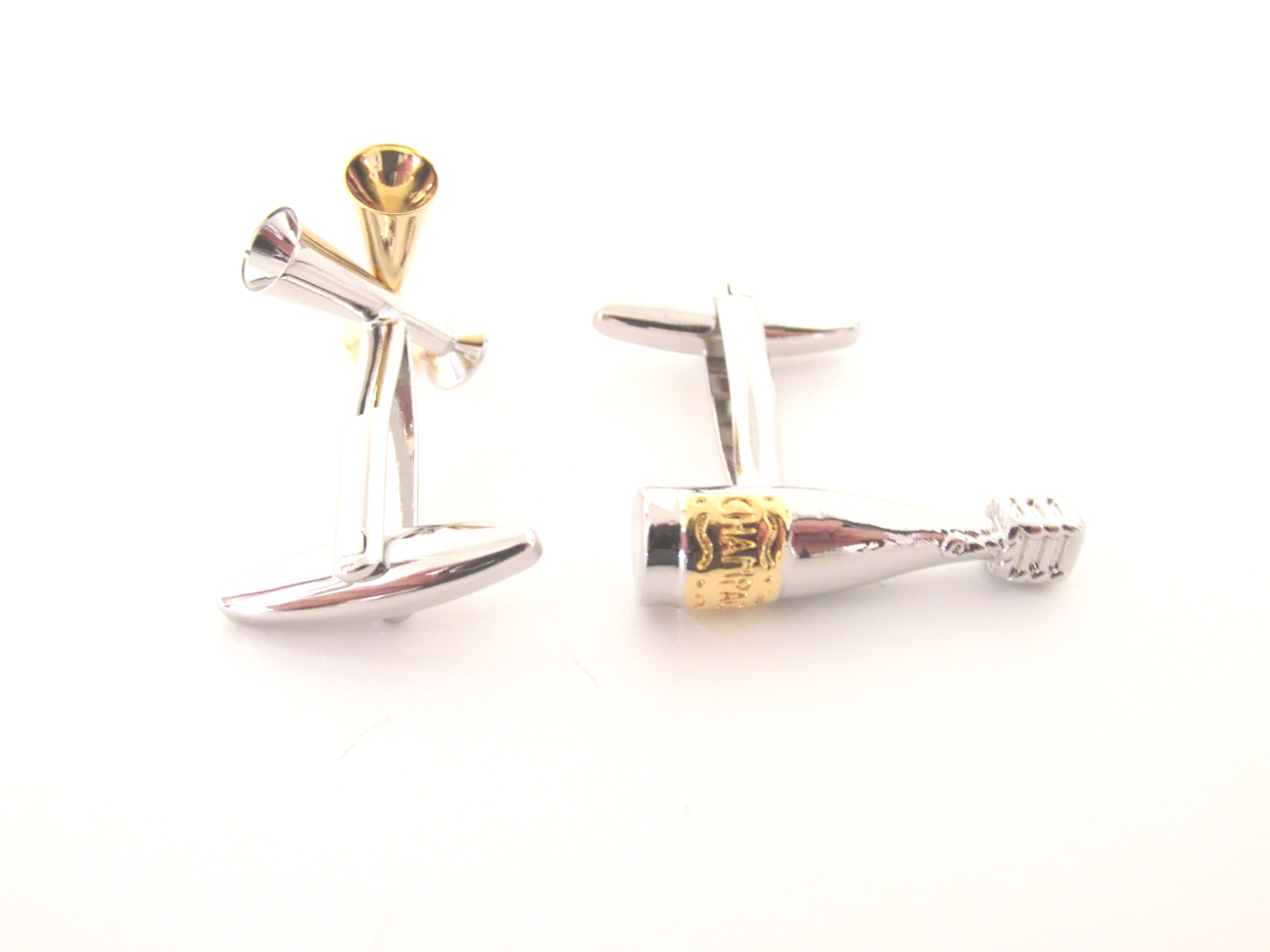 Champagne Bottle & Flutes Novelty Cufflinks by Van Buck