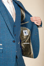 Man wearing men's DION - Blue Tweed Check Blazer - Marc Darcy Menswear