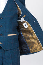 Boy Kid wearing DION - Childrens Blue Tweed Check Three Piece Suit-marcdarcy Menswear