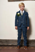 Boy Kid wearing DION - Childrens Blue Tweed Check Three Piece Suit-marcdarcy Menswear