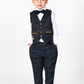 Boy Kid wearing ETON - Childrens Navy Blue Tweed Check Three Piece Suit-marcdarcy Menswear
