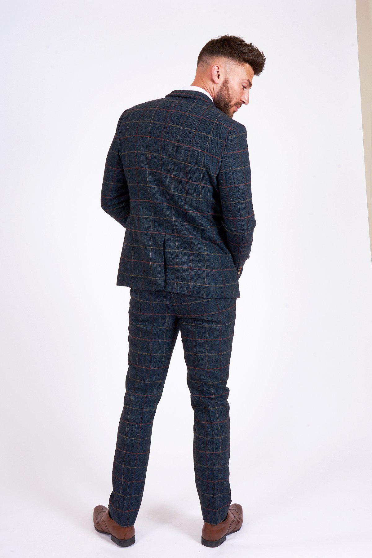 Man wearing men's ETON - Navy Blue Tweed Check Blazer - Marc Darcy Menswear