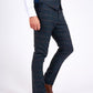 Man wearing men's ETON - Navy Blue Tweed Check Trousers - Marc Darcy Menswear