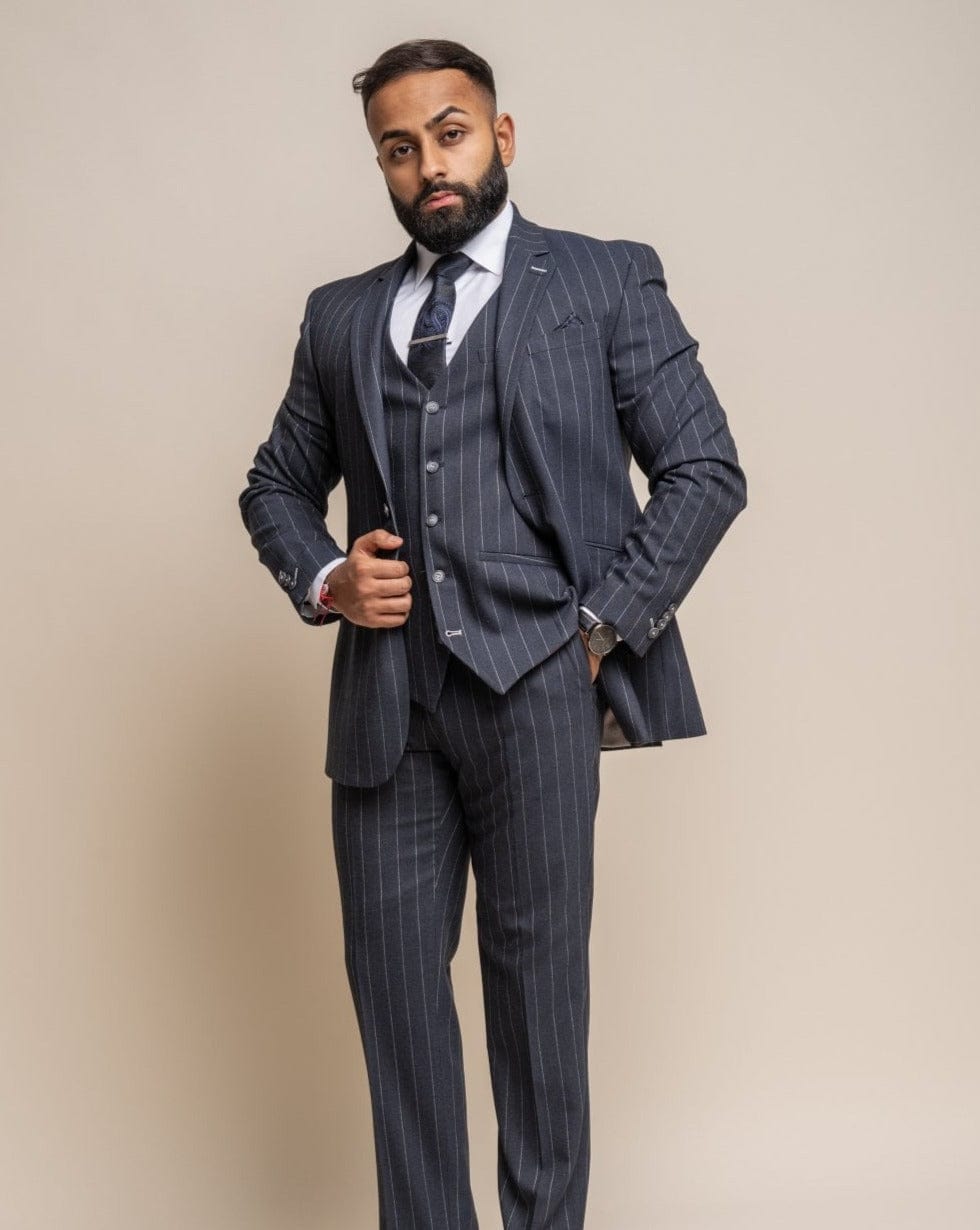 Invincible Navy Pinstripe Trousers