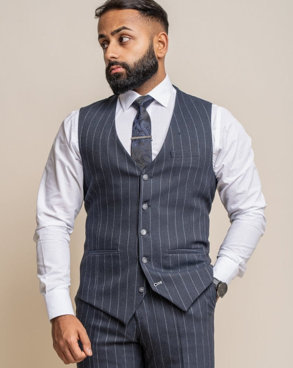 Invincible Navy Pinstripe Trousers