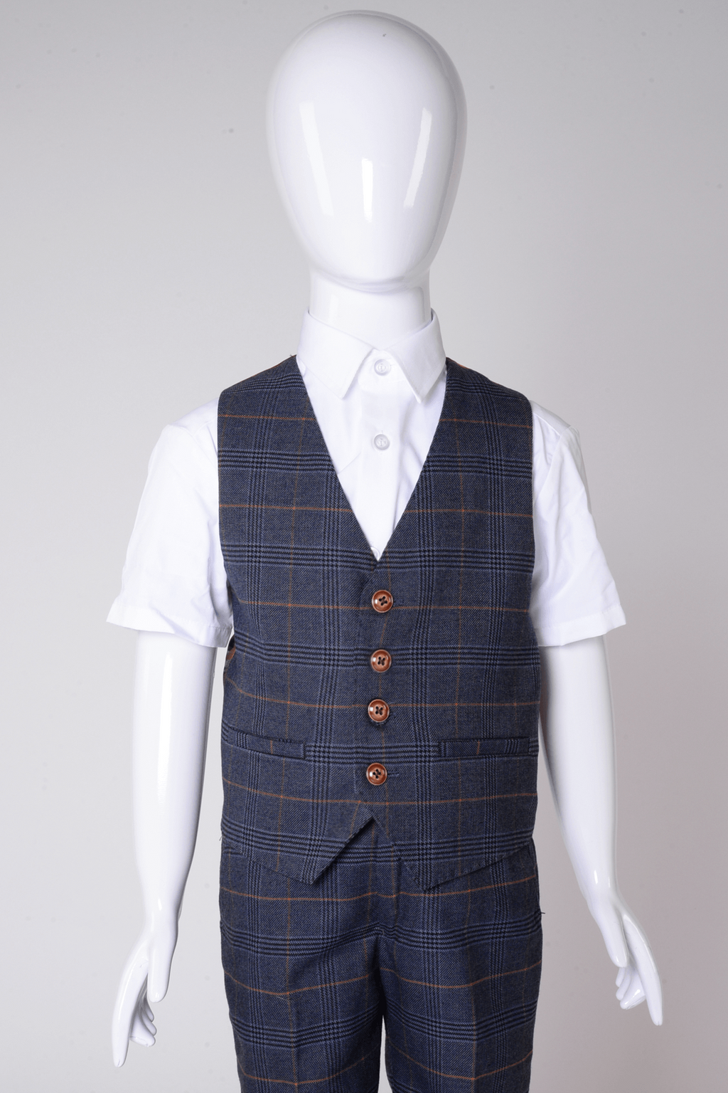 Boy Kid wearing JENSON - Childrens Marine Navy Check Suit-Marc Darcy Menswear
