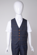 Boy Kid wearing JENSON - Childrens Marine Navy Check Suit-Marc Darcy Menswear