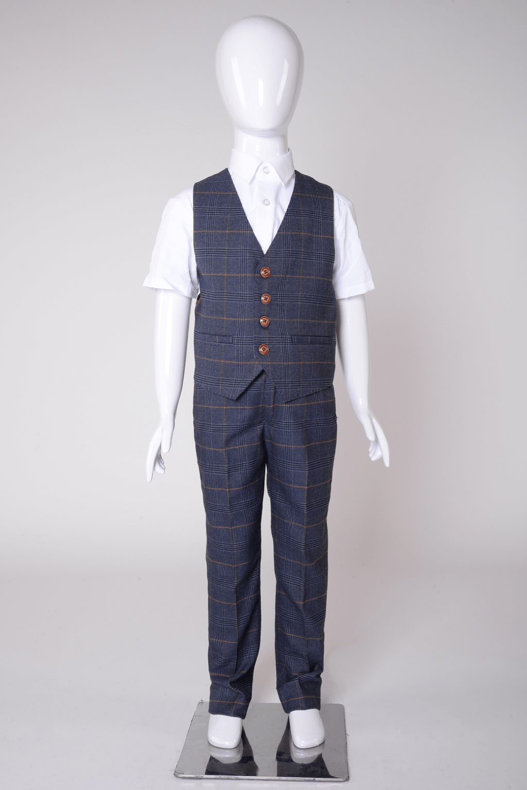 Boy Kid wearing JENSON - Childrens Marine Navy Check Suit-Marc Darcy Menswear
