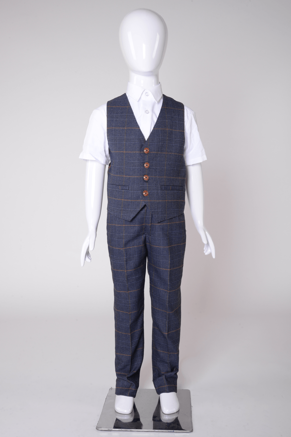 Boy Kid wearing JENSON - Childrens Marine Navy Check Suit-Marc Darcy Menswear