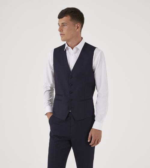 Newman Navy Self Check Dinner Suit Waistcoat