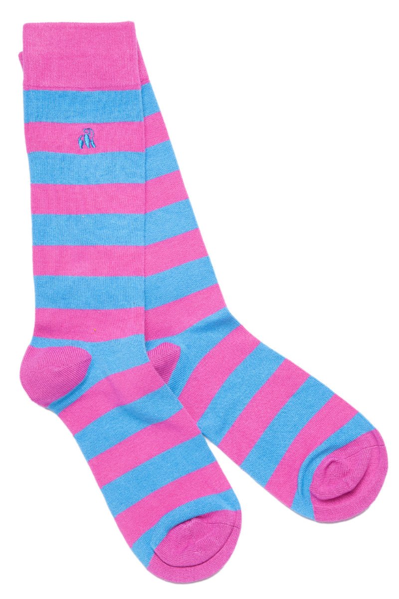 Socks - Pink And Blue Striped Bamboo Socks