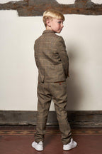 Boy Kid wearing TED - Childrens Tan Tweed Check Three Piece Suit-marcdarcy Menswear