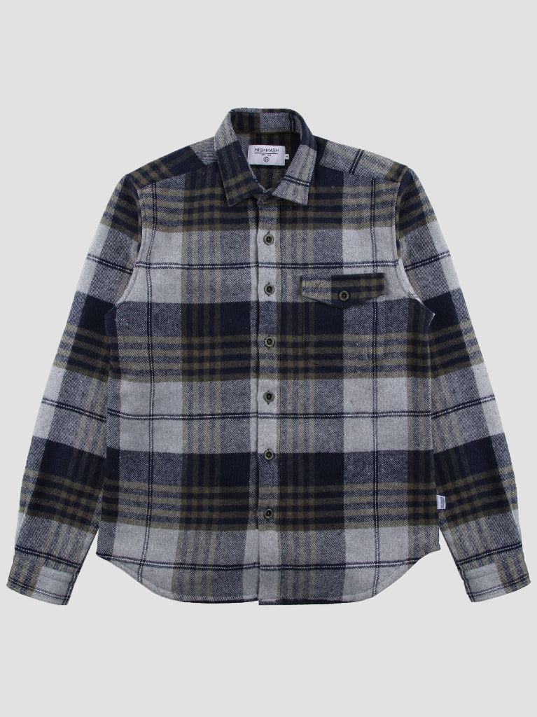 Long Sleeve Flannel Check Quilted Overshirt Black Check